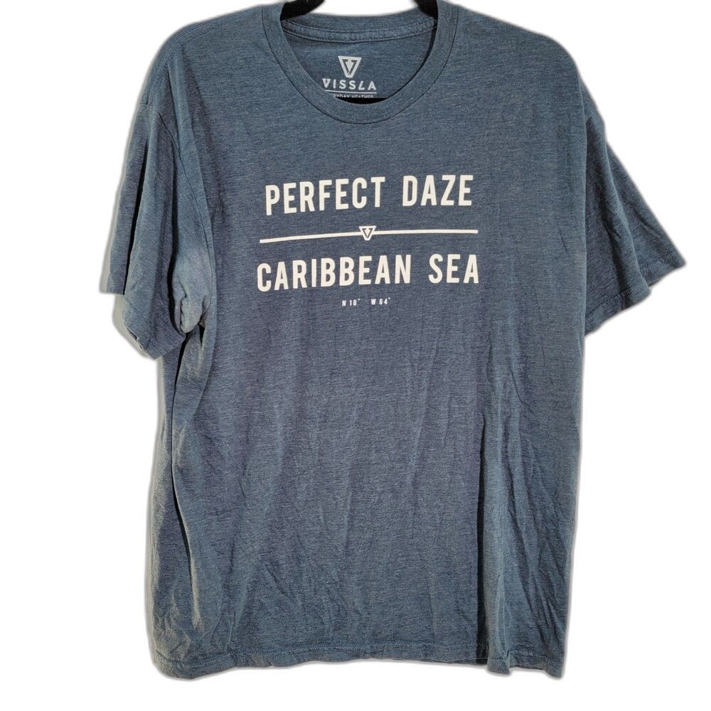 Vissla Everyday Heather Blue Shirt Graphic Front Short Sleeves Crew Neck Size L